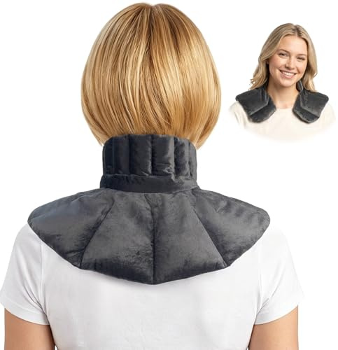 Microwave Heat Pad for Neck and Shoulders, Wheat Bags Microwavable with 100% Natural Fillings, Neck Heat Pad for Heat&Cold Compress, Gifts for Family Friends(Grey)