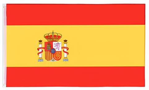 Drapeau espagnol 90 x 150 cm en polyester, rouge et jaune, avec œillets métalliques, pour une utilisation intérieure et extérieure, idéal pour les événements sportifs et les fêtes patriotiques.