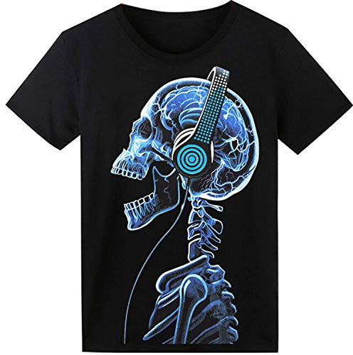 LED T-Shirt für Party Hiphop Cosplay Konzert Geburtstagsgeschenk Beste Christmas Kostüm Sound Aktiviertes Equalizer Shirt DJ T-Shirt(Kopfhörer Schädel)