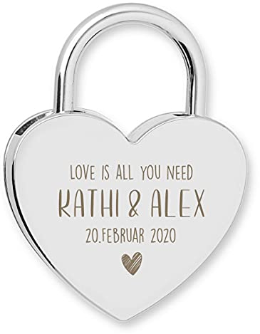 Liebesschloss Herz silber mit Wunsch-Gravur die Geschenkidee zur Verlobung Hochzeit oder Geburtstag