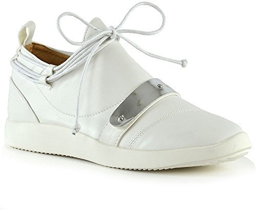 Womens Casual Sneakers Lace Up Flat Wedge Ladies Slip On Fashion Trainers Shoes White Synthetic Leather