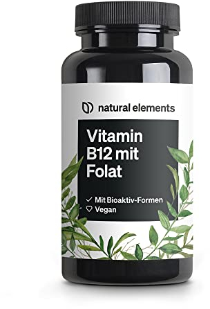 Vitamin B12 – 180 vegane Tabletten für 6 Monate – 500µg Vit B12 und 200µg Folsäure pro Tagesdosis – hochdosiert, ohne unnötige Zusätze – in Deutschland produziert & laborgeprüft