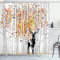 ABAKUHAUS Hirsch Duschvorhang, Bäume Laub Wildnis, Stoffliches Gewebe Badezimmerdekorationsset mit Haken, 175 x 200 cm, Orange Grün und Weiß