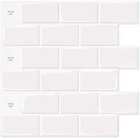 Art3d - Azulejos para cocina estilo «pegar y despegar» (30 x 30 cm), blanco-10 Piezas