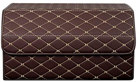 Ergocar Kofferraum Organizer Luxus-PU-Leder Aufbewahrungstasche Organizer Wasserdicht Faltbar Kofferraum-Tasche für Auto/LKW/SUV (Braun-L)