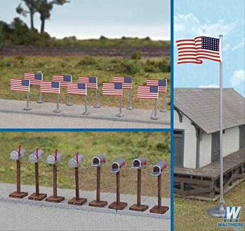 Walthers Spur HO - Bausatz Flaggen Fahnen USA und Briefkästen