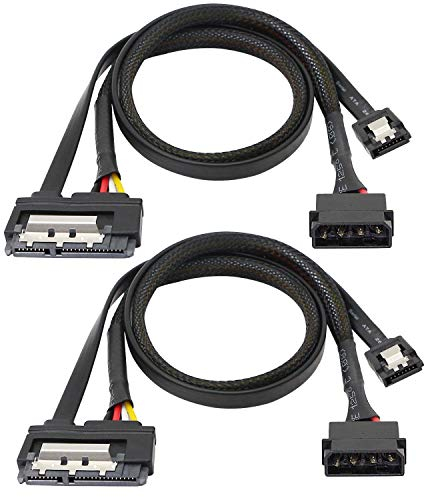 SATA 6G Data Cable, SATA Power 2-In-1 Extension Cord, LP4 IDE 4 pin to SATA 15P Female with Serial ATA III 7 Pin Female for HDD, SSD, Optical Drives, DVD Burners, PCI Cards etc - 19.7in (2 Pack)