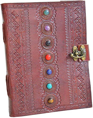 ALASKA EXPORTS - Leder-Tagebuch, 7 Chakra, mittelalterlicher Stein, geprägt, handgefertigt, Buch der Schatten, Notizbuch, Büro, Tagebuch, College, Poesie, Skizzenbuch, 15,2 x 20,3 cm
