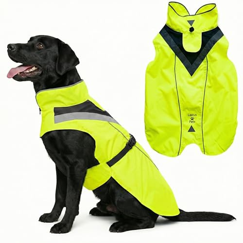 Lautus Pets Wasserdichter Hunderegenmantel, reflektierenden Sicherheitsstreifen & Leinenöffnung – Leichte, Jacke für mittelgroße Hunde - S, Gelb