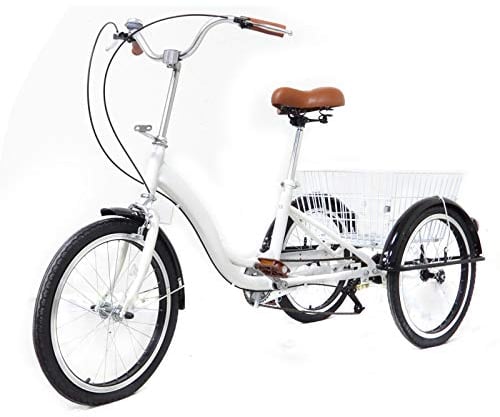 OUKANING 20 Zoll Räder Dreirad für Erwachsene Seniorenrad Erwachsenendreirad Weiß Korb