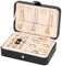 Voova Travel Jewellery Box Organiser for Women Girls,PU Leather Small Jewelry Storage Case with Smart Earrings Plate,Mini jewlerrying Display Holder for Earrings Rings Necklace Bracelets,Black