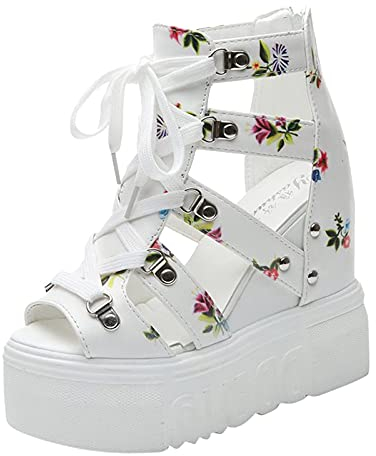 shownicer Sandales Paille Femme éTé Bout Ouvert Compensé Chaussure Semelle CompenséE Femme Mule Confort Femme Tong Cuir Femme D Blanc 40 EU