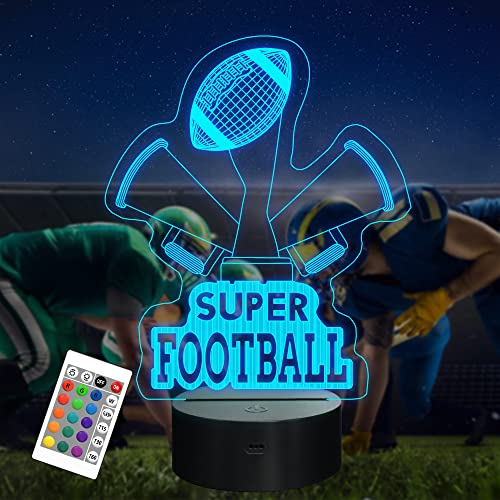 Attivolife Nachtlicht für Kinder, 3D-Nachttischlampe, 16 Farbwechsel mit Fernbedienung + Timing + Dimmer, bestes Weihnachts-Halloween-Geburtstagsgeschenk für Kleinkinder Jungen Kinder (Football3)