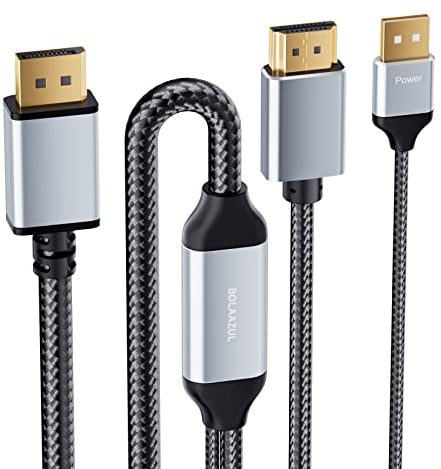 BolAAzuL Câble HDMI vers Displayport, 2M Adaptateur HDMI Displayport 4K 60Hz Cordon HD MI Mâle vers DP Mâle avec USB Convertisseur HD MI to DP Unidirectionnel pour Xbox Series X, PS5, PS4 Pro,Argent