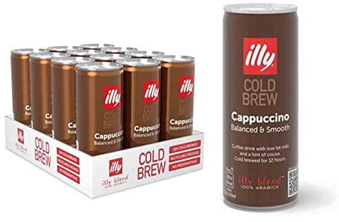 illy Coffee - Cold Brew Coffee - Cappuccino - Iced Coffee - Medium Roast - 100% Arabica Coffee - No Preservatives - Ready to drink - 12 x 250ml tins