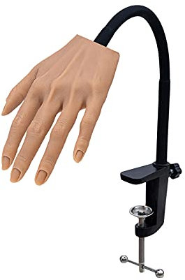 XMASIR Silicone Practice Hand for Acrylic Nails with Adjustable Bracket Flexible Bendable FakeHands for DIY Acrylic Nails Sketch Tattoo Practice (Left hand)