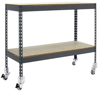 Simon Rack SimonTaller Industrieregal, 975 x 1500 x 450 mm, 75 kg Biegepunkt, 2 Höhen aus Holz, Regal mit Rädern, Grau/Holz