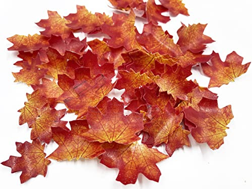 SONSMER Set of 75 Edible Fall Leaves Gold Leaf Autumn Cake Decorations, Thanksgiving Party Cupcake Topper (Red)