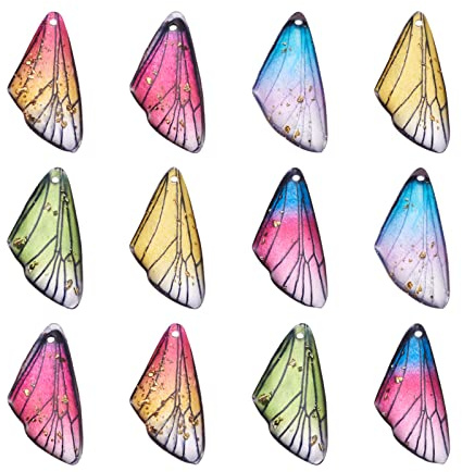 Spritewelry 100pcs Mehrfarbig Schmetterlingsflügel Harz Anhänger Klar Insekten Libelle Flügel Feder Tropfen Anhänger mit Goldfolie für Schmuckherstellung
