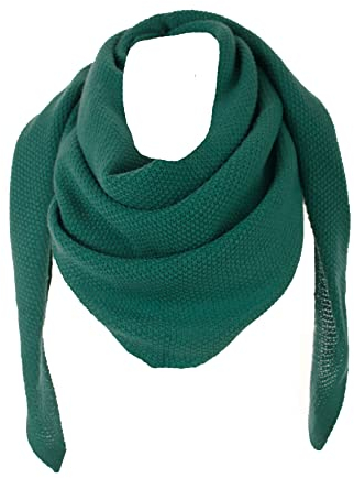 FASHION YOU WANT Damen XXL Strick Dreieck Schal mit Reiskorn Strickmuster in Unifarben, Schal, Leichtes Tuch (dunkelgrün)