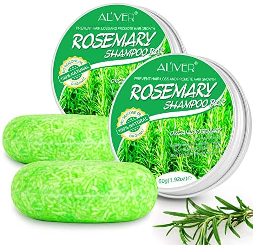 Festes Shampoo Rosmarin, Bio Haarseife Shampoo für Haarwachstum Volumen, Rosmarin Shampoo Bar für Fettiges Haar & trockenes Haar, trockene Kopfhaut, Natürlich Handgemacht 2 bars, 120g