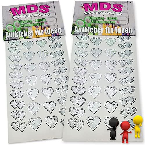 MDSBrand Sprüche Aufkleber Silber Herzen für Hochzeit Einladungen, 2/st ideal für DIY Einlandungskarten & Hochzeit Deko, Gestalten Sie persönlichen Karten, Hochzeit Fotoalbum & Kerzen (K-24)