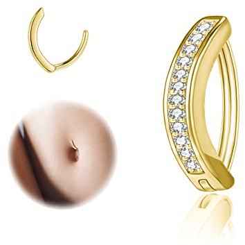 ZS 14G Clicker Piercing Bauchnabel für Frauen, Diamanten Bauchnabelpiercing Silber 925 Reverse Curved Nabel Barbell Schmuck Körperschmuck (Diamanten:8mm)