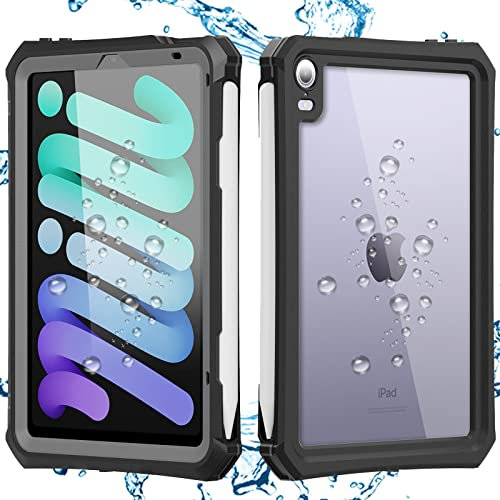 QANXGOG Cover Impermeabile per iPad Mini 6 2021 (6a Generazione 8,3), 360° Militare Antiurto Custodia - Custodia Subacquea Waterproof Antipolvere con Supporto e Tracolla,Black