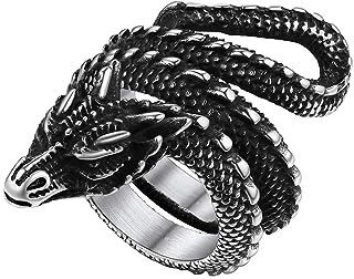 Richsteel Ring Boa Doppelkopf Schmuck für Männer Frauen 5.5mm breit Edelstahl Ring Gothic Punk Farbe Schwarz