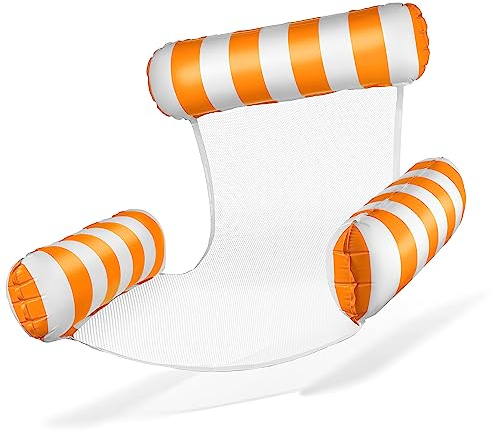 Balinco Fauteuil de natation gonflable pour piscine - Avec dossier et accoudoirs - Parfait pour la détente - Orange/blanc