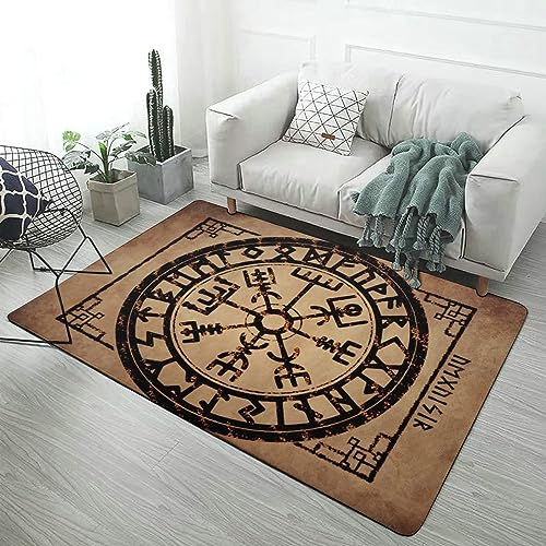 Repaly Wikinger-Vegvisir-Wohnzimmerteppich, Nordisches Heidentum, Moderne Heimdekoration, rutschfeste, Waschbare Korallenvlies-Bodenmatten für Schlafzimmer (Color : Vegvisir E, Size : 100cmx150cm)