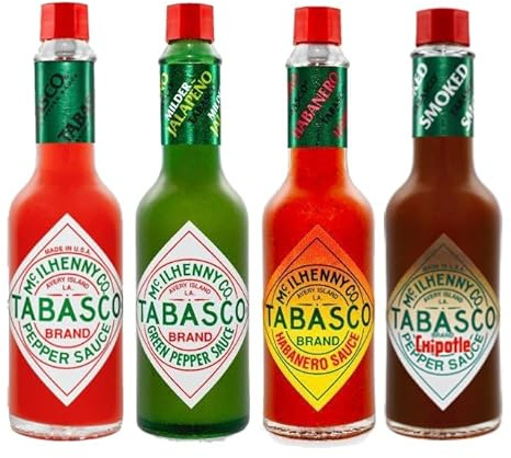 Tabasco Kern-Set (4 x 150 ml/große Flaschen / 2,5 x mehr/Vorteilspackung) – roter Pfeffer, grüner Jalapeño, Habanero-Pfeffer, Chipotle-Sauce