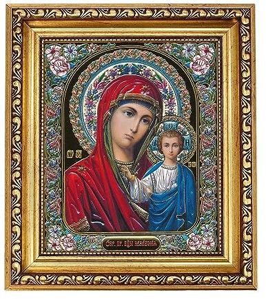 Silver Axion Orthodoxe Ikone (Gottesmutter von Kasan/Божия Матерь «Казанская») - Plakette - Religiöse Kunst - Ikone - Wohnzimmer