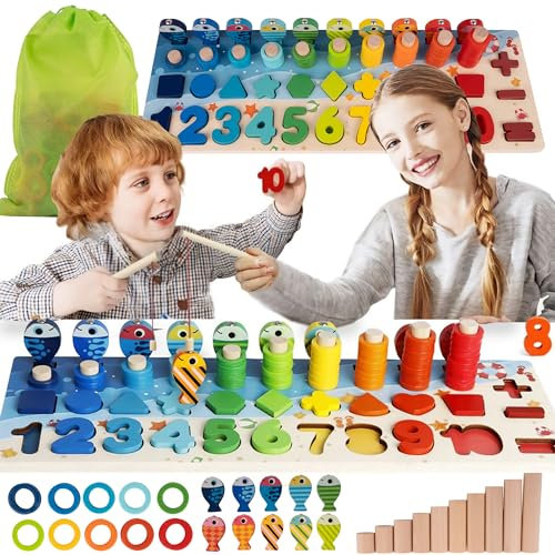 MalPlay Magnet Fischfangspiel | Angeln aus Holz | Mathe Zählen Lernspielzeug | Kinderangel, Magnet Spielzeug, Angelspiel Magnetspiel | für Kinder 3 Jahren