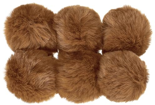 PATIKIL Kunstpelz Pompons für Hüte, 6 Stück flauschige weiche Pelzbälle für Schlüsselanhänger, Strickmützen, DIY-Schals, Handschuhe, Taschen, Weihnachten, Braun