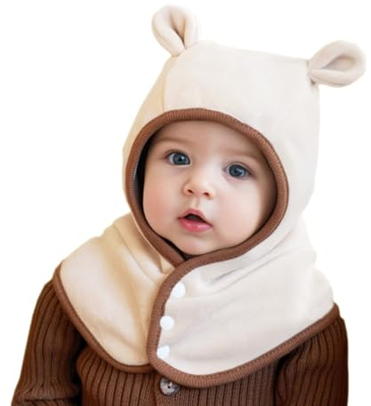 FUYAO Bonnet d'hiver chaud pour bébé fille avec rabat d'oreille double pompon coupe-vent Cagoule de ski pour enfants de 1 à 5 ans, Style 2 Beige, Taille unique