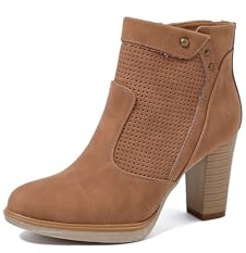 QUEEN HELENA Tronchetti Traforati Stivaletti a Punta con Tacco Casual Donna X30-114 (Cuoio, Sistema Taglie Calzature EU, Adulto, Donna, Numero, Media, 39)