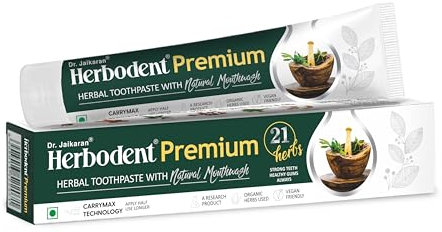 Herbodent® Dentifrice de qualité supérieure - 165 g - Un mélange unique de 21 herbes comme le neem, le clou de girofle, la cannelle, la cardamome avec bain de bouche naturel - Sans paraben, sans fluor