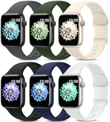AMSKY 6 Piezas Correas de Silicona Compatible con Correa Apple Watch 40mm 44mm 46mm 45mm 41mm 42mm 38mm 49mm para Mujer Hombre, Sport Correa Compatible con iWatch Se Ultra Series 10 9 8 7 6 5 4 3 2 1