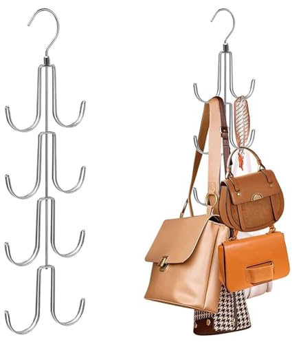 Hanging Bag Rack Schwarz krawattenhalter für Herren EIN praktischer Krawattenhalter und Gürtelhalter 360° Drehbar Schalbügel mit 8 Haken für Krawatten, Schals, Tücher, Taschen, Silber