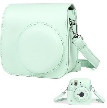 YSDYY Funda para cámara instantánea, accesorio para cámara, correa de hombro ajustable, verde menta, Bolsa de transporte y estuche