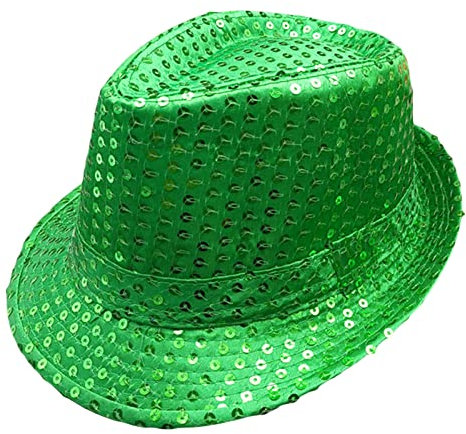 Pailletten Fedora Hut Damen Herren Glitzer Trilby Hut Fasching Karneval Halloween Disco Kostüm Hut Partyhut für Erwachsene (Grün, One size)