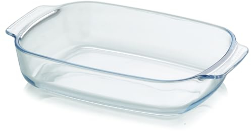 KHG Auflaufformen aus Glas 2 Liter oval für kalte & warme Speisen, spülmaschinenfest, mikrowellengeeignet, Glasbräter Glasform Backform, 30x20x6 cm