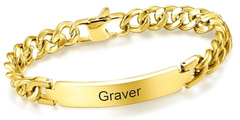 XUANPAI Herren Armband Personalisierte Edelstahl - Silber Panzerkette Armband Hip Hop Rapper Armkette Modeschmuck mit Gravur, Armband mit Namen für Männer (Gold (BR-069), Personalisierte)