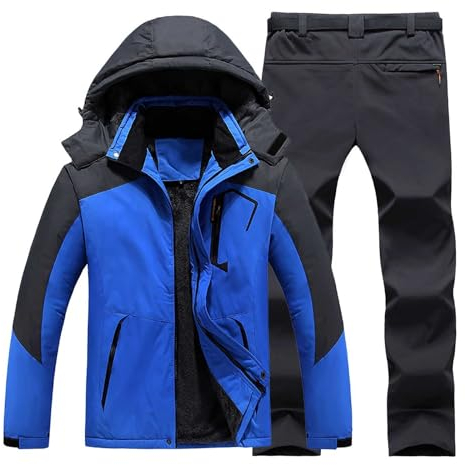 Herren Winter Warm und Jacken Herren Übergroß Isoliert und Jacken und Hosen Sets Geeignet für Outdoor-Arbeit Skifahren Angeln und Motorräder Polyester Anzüge für Männer 70er Jahre, blau, XXXL