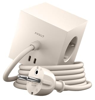 Avolt Multiprise Cube USB C - Les Premières Multiprises Design au Monde - 3 Prises électriques et 2 Ports USB - Pied Magnétique Adhérant Presque Partout (Sand – USB-C, 3m)