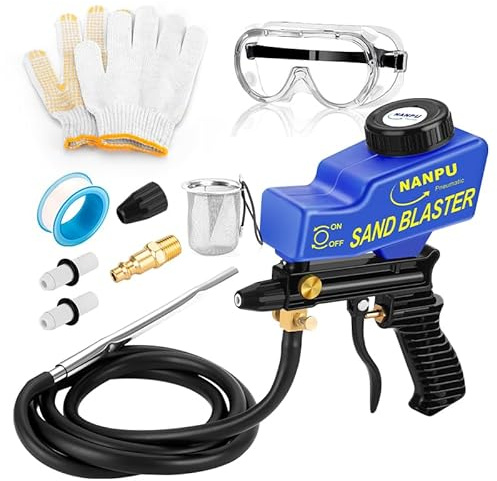 NANPU Light-Duty Air Sandblaster Gun Kit with Siphon & Gravity Feed, Ceramic Nozzle, Metal Body, for Small Project Surface Prep, Paint & Rust Removal, Metal/Wood/Glass Etching, Requires Air Compressor