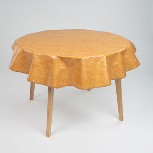 laro 140cm runde Wachstuch Tischdecke abwaschbar Wachstuchtischdecke mit Saum-Eingefasst-Paspelband, Muster:Leinenoptik Mango Gelb, Größe: Rund 140cm