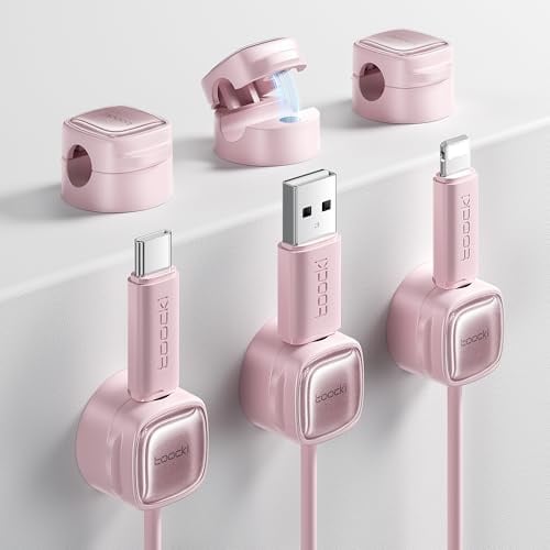 toocki Kabelhalter Kabelclips Verstellbare Kabel Organizer Magnetische Kabelmanagement Selbstklebend Kabelhalter (Rosa, 6 Stück)