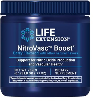 Life Extension NitroVasc™ Boost, Blood Flow Supplement, Nitric Oxide Support, Heart Health, Cardiovascular Support, L-arginine, Gluten-Free, Non-GMO, Vegetarian, 1 Scoop, 30 Servings